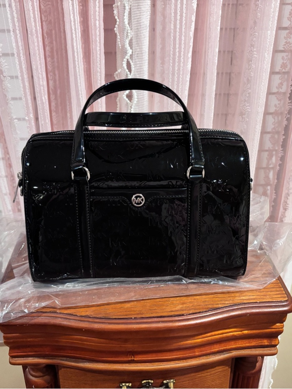 Michael Kors Black Patent Duffel Satchel